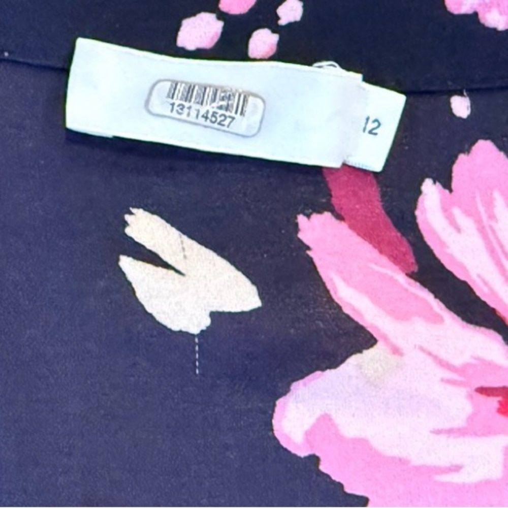 A.L.C. Rivera 100% Silk Floral Blouse Size 12 Black Pink AS-IS Flaws - Picture 7 of 12